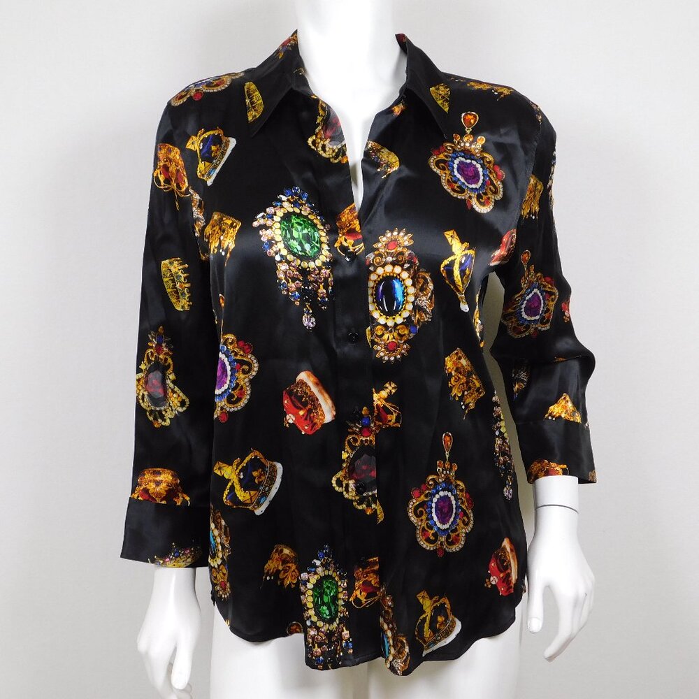 NEW L'AGENCE Dani Black Multi Medallion Silk Blouse M NWT